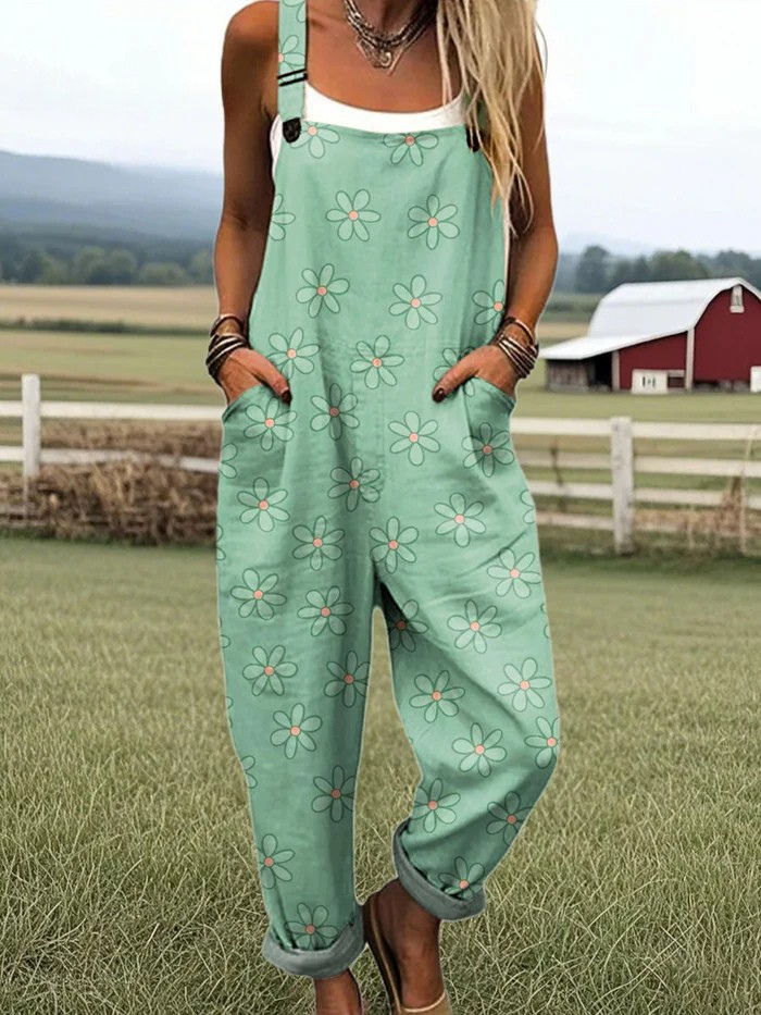 Monofloral vintage jumpsuit med vida ben | avslappnad stil och komfort hela dagen