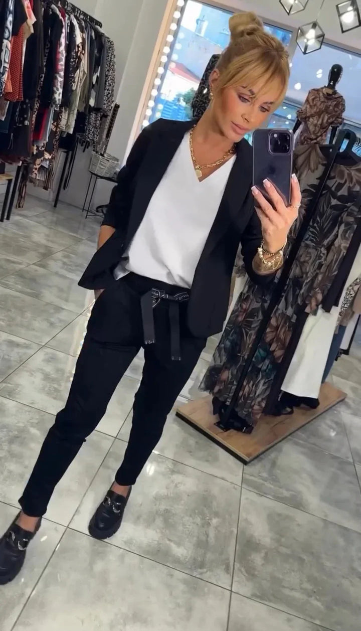 Isabelle | Elegant set med mjuk jacka och lösa mjukisbyxor