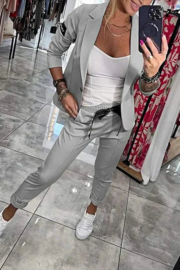 Isabelle | Elegant set med mjuk jacka och lösa mjukisbyxor