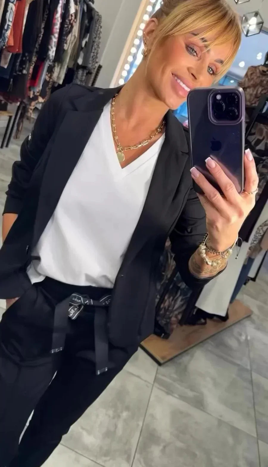 Isabelle | Elegant set med mjuk jacka och lösa mjukisbyxor