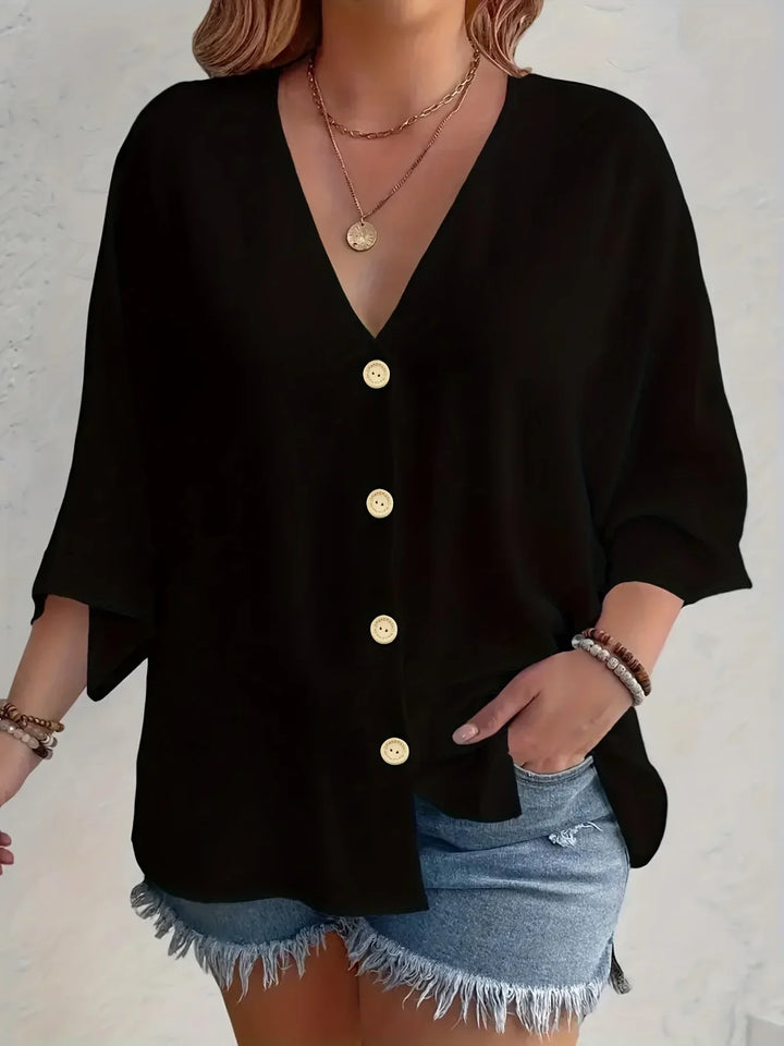 Noora | Signe – Blus med knäppning och ¾-ärm