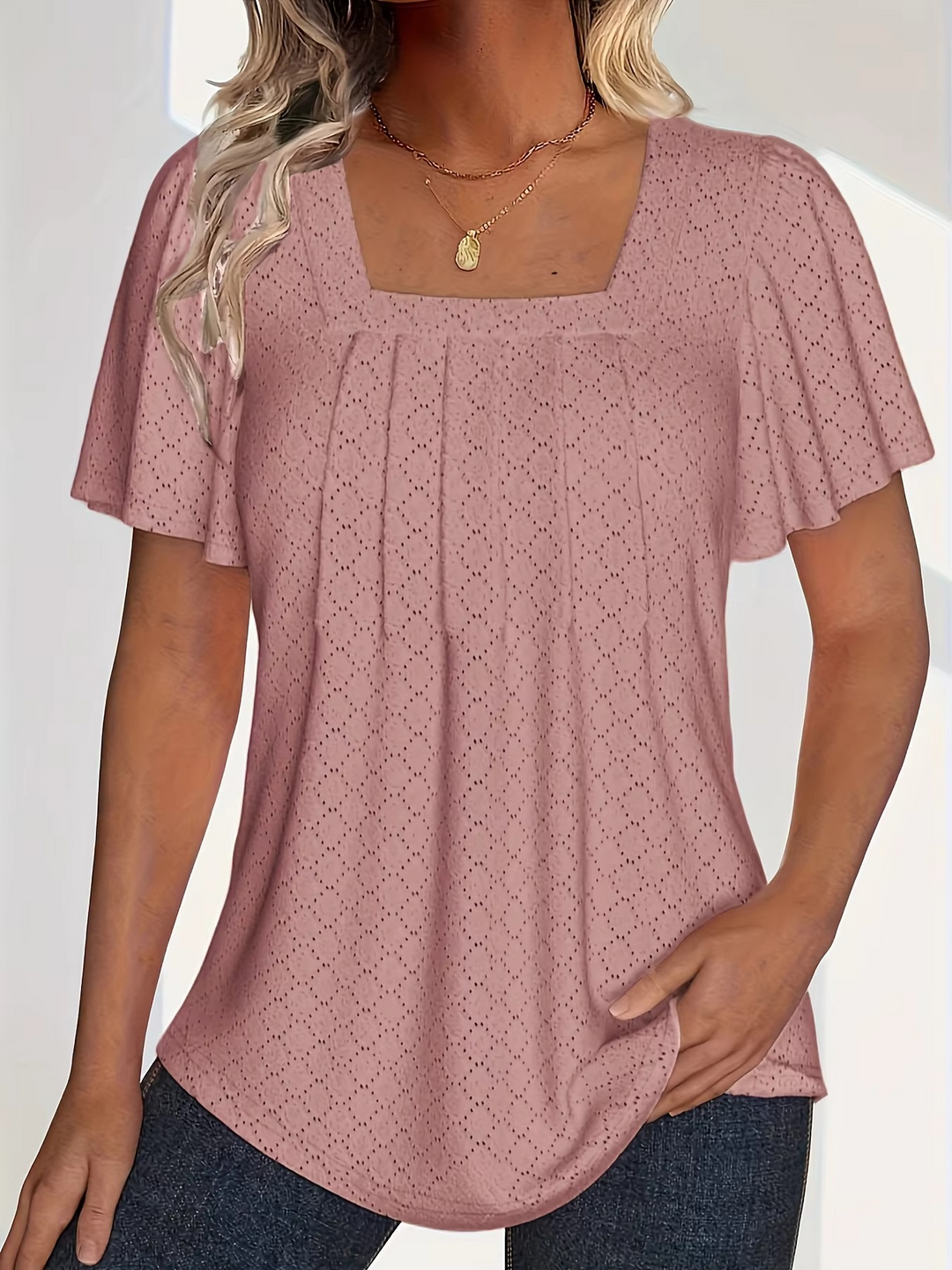 Noora | Mirelle – Blus med fyrkantig halsringning och textur