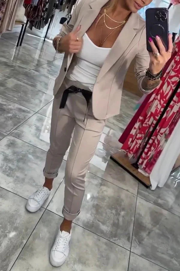 Isabelle | Elegant set med mjuk jacka och lösa mjukisbyxor